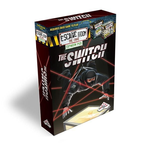 Identity Games Escape Room The Game Expansion Pack: The Switch board game box showing a ninja figure navigating red laser beams over a glowing display case, with the game title and branding on a dark background, ideal for puzzle and board game fans.