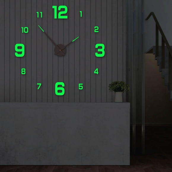 Gaqring Autocollants d'Horloge Murale Lumineux Sans Cadre, Montre Suspendue Lumineuse Bricolage avec Grands Chiffres, Décor Moderne en Miroir Acrylique pour Cuisine Salle de Bain Chambre Salon