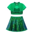 thumbnail image 3 of Hansber Robe de Danse Jazz Lyrique à Sequins pour Filles 2 Pcs Crop Top à Dos Ouvert avec Jupe Vert 14, 3 of 7