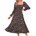 thumbnail image 1 of RKSTN Robe Maxi à Manches Longues pour Femmes, Encolure Carrée, Décontractée, Boutonnée, Bohème, Imprimé Floral, Automne, Longues Robes, 1 of 6