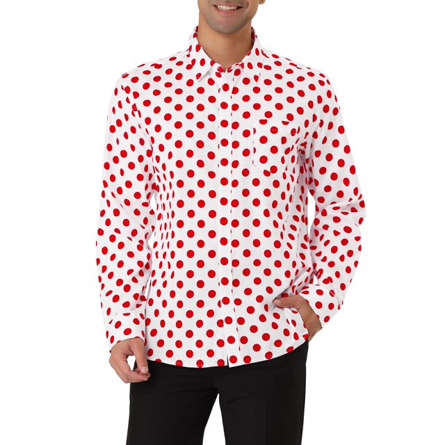INSPIRE CHIC Men's Shirt Polka Dots Pattern Point Collar Long Sleeve Button Down Shirt 46 Pink