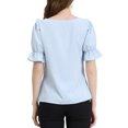 thumbnail image 3 of INSPIRE CHIC Women's Boat Neck Short Puff Sleeves Ruffle Top Blouses L Light Blue, 3 of 7