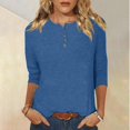 thumbnail image 2 of Yuyuzo Womens 3/4 Sleeve Tops Basic Button Crew Neck Solid Color Loose Fitted Tunics Tee Blouses, 2 of 5