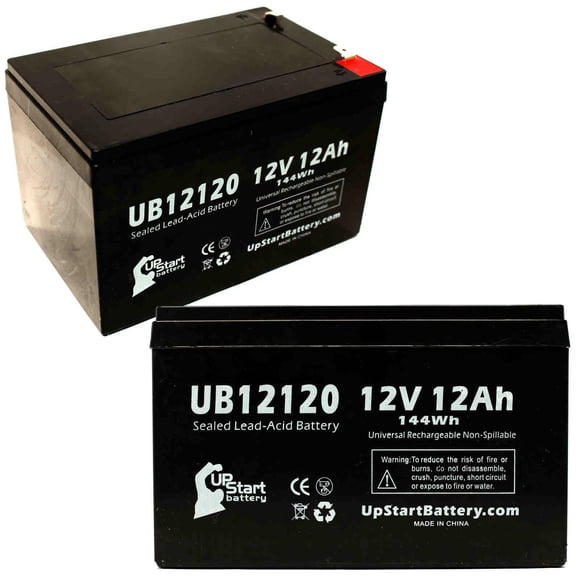 2x Pack - Pride Mobility Go Go Battery Replacement - UB12120 Universal Sealed Lead Acid Battery (12V, 12Ah, 12000mAh, F1 Terminal, AGM, SLA) - Includes 4 F1 to F2 Terminal Adapters