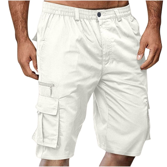 Babysbule Mens Cargo Shorts Casual Button Zipper Solid Knee Length Cargo Pants With Pocket Straight Button Zipper Shorts