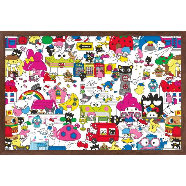 Hello Kitty and Friends : Hello - Affiche Murale de Groupe, 22,375 Po x 34 Po, une Impression Murale Vibrante Mettant en Vedette des Personnages Sanrio comme Hello Kitty, My Melody et Keroppi dans un Paysage Urbain Ludique avec des Bâtiments Colorés, un Autobus Rouge et des Détails Fantaisistes, Imprimée sur du Papier Lustré, Convient à la Décoration de Chambre Ou de Chambre d'Enfant.