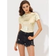 thumbnail image 2 of INSPIRE CHIC Women's Party Metallic Textured Short Sleeve Shiny Multicolor Top Light Gold L, 2 of 5