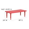 thumbnail image 2 of 24''W x 48''L Rectangular Red Plastic Height Adjustable Activity Table, 2 of 9