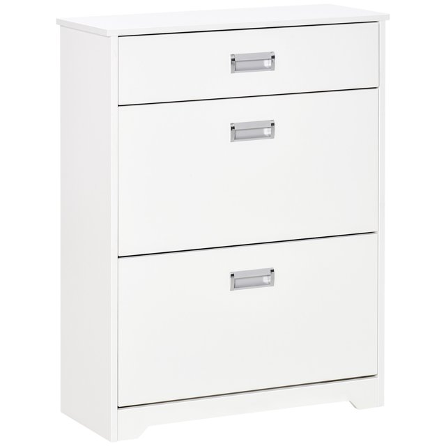 HOMCOM Armoire à Chaussures Moderne avec 3 Tiroirs pour 16 Paires de Chaussures Blanc