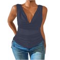 thumbnail image 1 of Kaemgyyd Women Cowl Neck Tank Tops Summer Ruched Sleeveless Casual Shirts Solid Side Drawstring Tie Plus Size Tee, 1 of 6