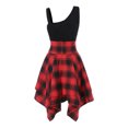 thumbnail image 5 of Fridja Womens Lace-up Short-sleeved Irregular Hem Plaid Stitching Dress, 5 of 5