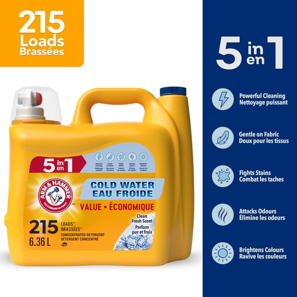 Arm & Hammer Cold Water Clean Fresh Scent Cold Water Liquid Laundry Detergent, 215 Loads, 6.36 L
