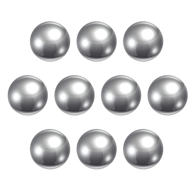 Uxcell 420 Stainless Steel Bearing Ball G100 Precision 5/8-inch, displayed as a pack of 10 precision balls. Made from 420 stainless steel, these balls offer high hardness, wear resistance, and moderate corrosion resistance. Commonly used in valve pumps, spray paint bottles, sprinkling systems, appliance components, and semi-precision bearings.