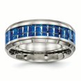 thumbnail image 1 of Titanium Polished Blue/White Carbon Fiber Inlay Ring 11 Size, 1 of 6