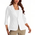 thumbnail image 4 of HongQid Blazer Décontracté pour Femme à un Seul Bouton devant, Froncé, Manches 3/4, Revers Cranté, Blazer de Bureau Léger avec Poches, 4 of 4