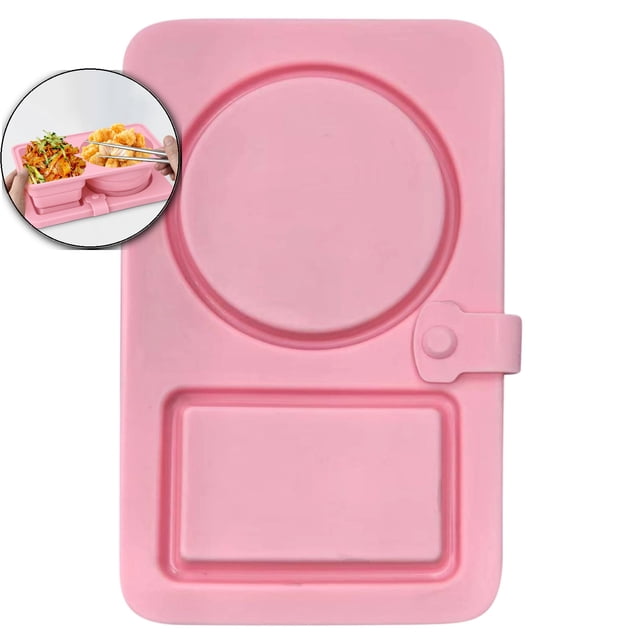Dvruxg Boîte à Collations en Silicone à Double Compartiment, Contenant à Lunch Réutilisable et Étanche, Plateau à Condiments Pliable pour Dîners