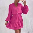 thumbnail image 3 of AherBiu Robes à Manches Longues pour Femmes, Col en V à Boutons, Robe Courte Plissée à Volants, 3 of 7