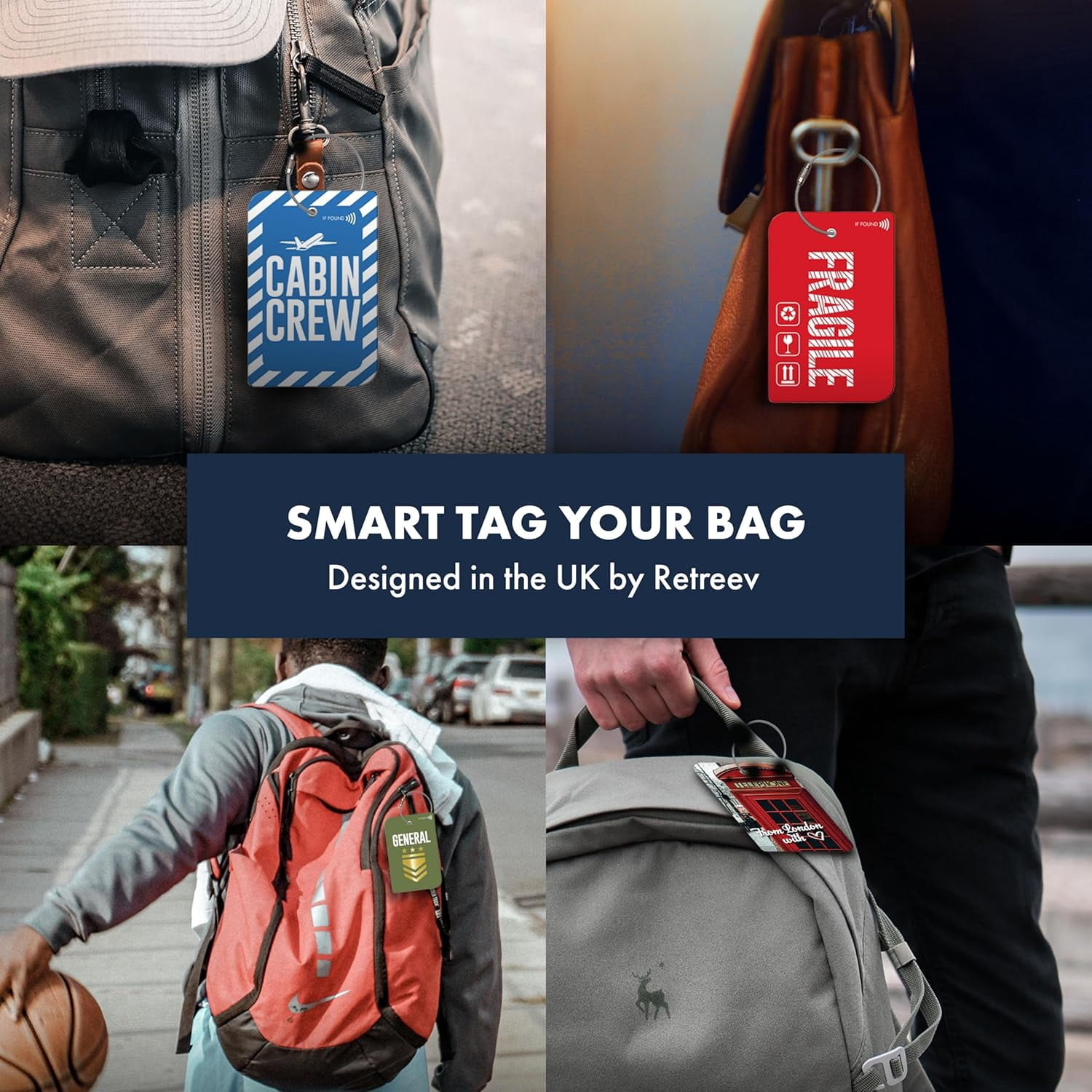 Retreev Étiquette à bagages intelligente, NFC et code QR avec protection de l’identité