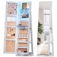 thumbnail image 1 of LVSOMT 360° Rotating LED Jewelry Armoire with Full Length Mirror, Jewelry Cabinet Large Standing Lockable Mirror Jewelry Organizer with Inner Makeup Mirror & Soft Velvet for Living Room Bedroom, 1 of 8