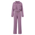 thumbnail image 4 of Fgnfyis Womens Tracksuits Set Womens Cargo Pant Two Piece Outfit Drawstring Full Zip Cropped Work Jacket & Drawstring Long Pant Sets Casual Pocket Solid Color Sweatsuit Trousers Sets Light Purple XXL, 4 of 6