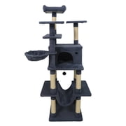 Gymax 63'' Large Cat Tree for Indoor Cats w/Plush Top Perch Condo Hammock Basket Bed Deep Grey