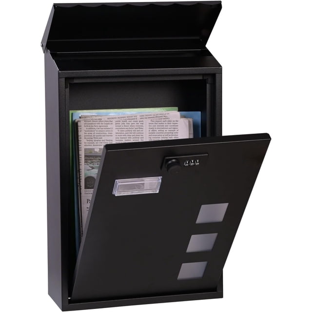 Post Boxes Wall Mounted with Combination Lock Mailbox Letterbox Outside | With Viewing Windows, Nameplate, Large Capacity Locking Mailbox Wall Mounted Mail Box Outdoor 40 x 25.5 x 11.5 cm Black