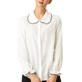 thumbnail image 2 of INSPIRE CHIC Women's Sweet Ruffle Peter Pan Collar Button Up Work Shirts, 2 of 7