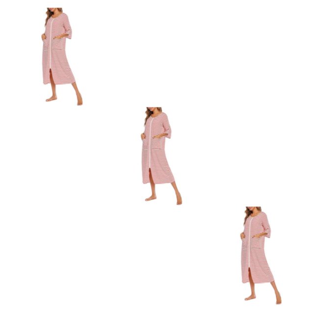 yingyy 1/2/3 Polyester Robe de Nuit pour Femmes Décontractée de Remplacement Col Rond Manches Longues Double Poche Respirante Peignoir de Maison Vêtement de Nuit Rouge TTG 3 Pcs