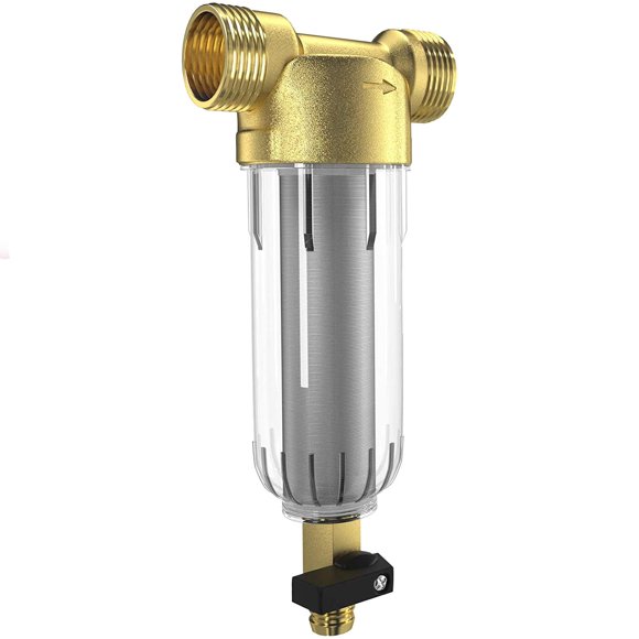 Aquaboon Spin Down Sediment Filter, AB-PF50M Reusable Whole House Sediment Water Pre Filter, 50 Micron, 1" MNPT + 3/4" FNPT