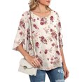 thumbnail image 3 of Pompotops Manches 3/4 en Mousseline de Soie Imprimé O-Cou Casual Femmes, 3 of 7