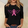 thumbnail image 1 of Jsaierl Hauts Graphiques Ruban Rose pour Femmes T-Shirts Cancer du Sein Manches 3/4 Col Rond Pull Lutte contre le Cancer Blouses d'Octobre, 1 of 5