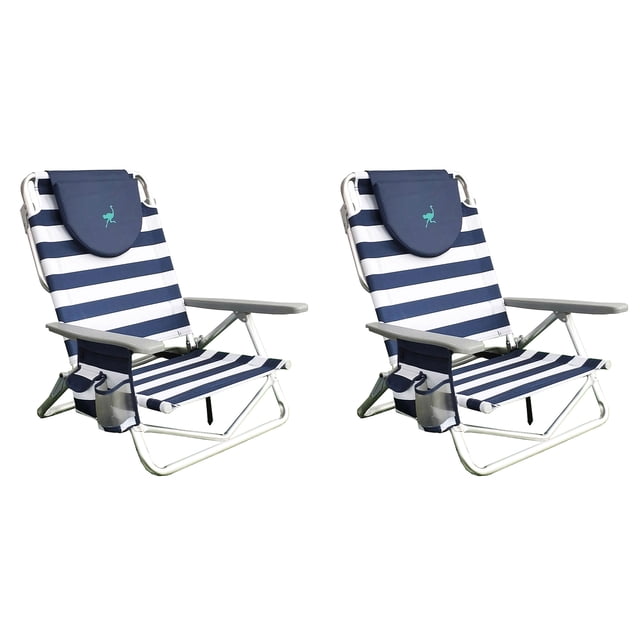 Ostrich Chaise hors Terre de Plage en Sable 6 Pouces à Poser sur le Dos, Rayée (Lot de 2)