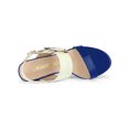 thumbnail image 4 of BLISSFUL STEP Slingback Contrast Color Chunky Heel Big Circle Buckle Heeled Sandals Blue White 6, 4 of 8