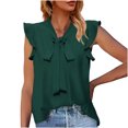 thumbnail image 1 of Dealovy Work Tank Tops for Women Cap Sleeve Ruffle V Neck Lace up Dressy Casual Solid Color Blouses, 1 of 7