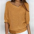 thumbnail image 3 of Mrat Chandail à Manches Courtes pour Femmes Col Rond Chandail Tricoté Chemise Épaisse Surdimensionnée Chandail Confortable à Manches 3/4 pour Femmes Chemise Jaune 5TG, 3 of 6