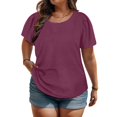 thumbnail image 2 of Penkiiy T-Shirts d'Été pour Femmes, Couleur Unie, Grande Taille, Manches Courtes Bouffantes, Col Rond, Coupe Ample, Mode, Manches Courtes, Col Rond, Haut TG-5TG 2TG Bordeaux, 2 of 8