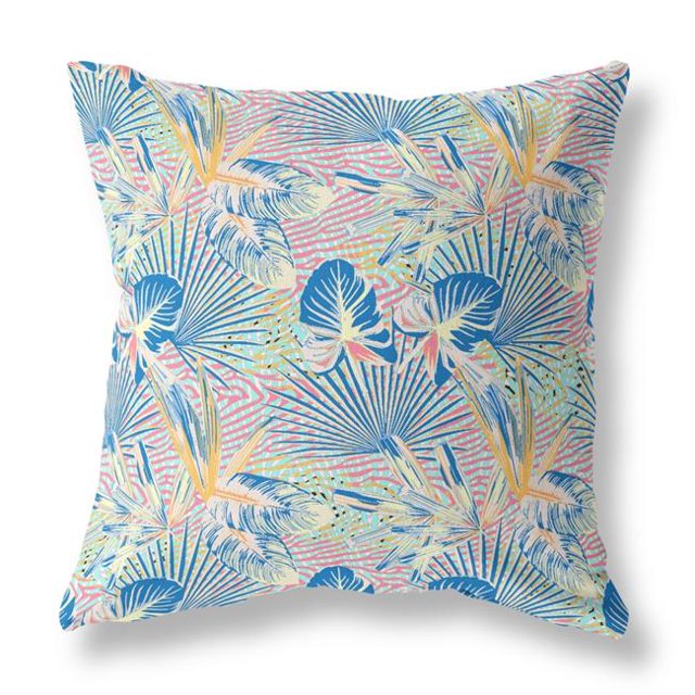 HomeRoots 414212 16 Pouces Tropical Intérieur & Extérieur Coussin & 44; Bleu Clair & Rose