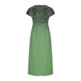 thumbnail image 5 of Meichang Robes en Lin pour Femmes 2024 Rétro à Imprimé Floral Coupe Ample Robes Midi Manches Courtes Col Rond Robes d'Été Décontractées Évasées Légères Confortables Longues Robes de Travail Vert TTG, 5 of 5