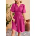 thumbnail image 4 of Robe Femme Été Décolleté en V Profond Élégante Mini-Robe à Volants Taille Robes Rose Rouge P, 4 of 10