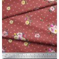 thumbnail image 2 of Soimoi Orange Poly Georgette Fabric Leaves,Small Circle & Floral Printed Fabric 1 Yard 42 Inch Wide, 2 of 3