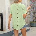 thumbnail image 4 of Besolor Hauts d'Été pour Femmes Décontractés Col Rond Manches Courtes Chemises Bouton Arrière Texture Crochet Tricot Blouses, 4 of 4