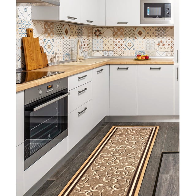 Kitchen Rug Non-Skid | Runner Kitchen Mat Non-Slip | Rug for Kitchen Floor with Rubber Backing | Entryway Hallway Floor Mat | Low Profile Door Mat (2' x 7')