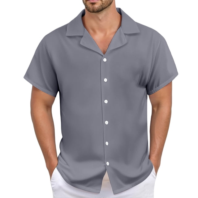 Men's Casual Linen Shirt - Cuban Collar, Button Down, Breathable Material, Perfect for Summer & Vacation