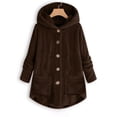 thumbnail image 1 of Qertyioot Women Plus Size Button Plush Tops Hooded Loose Cardigan Wool Coat Winter Jacket, 1 of 4