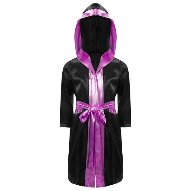 Raenseen Garçons Enfants Robe de Boxe à Manches Longues Uniforme Kick Boxe Art Martial Muay Thaï Entraînement à Capuche Noir&Rose 14