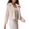 thumbnail image 4 of INSPIRE CHIC Women's Faux Fur Turn Down Collar Open Front Cropped Fluffy Jacket L Light Khaki, 4 of 6