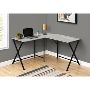 Monarch Specialties Computer Desk, Home Office, Corner, 55"l, L Shape, Work, Laptop, Metal, Laminate, Grey, Black, Contemporary, Modern