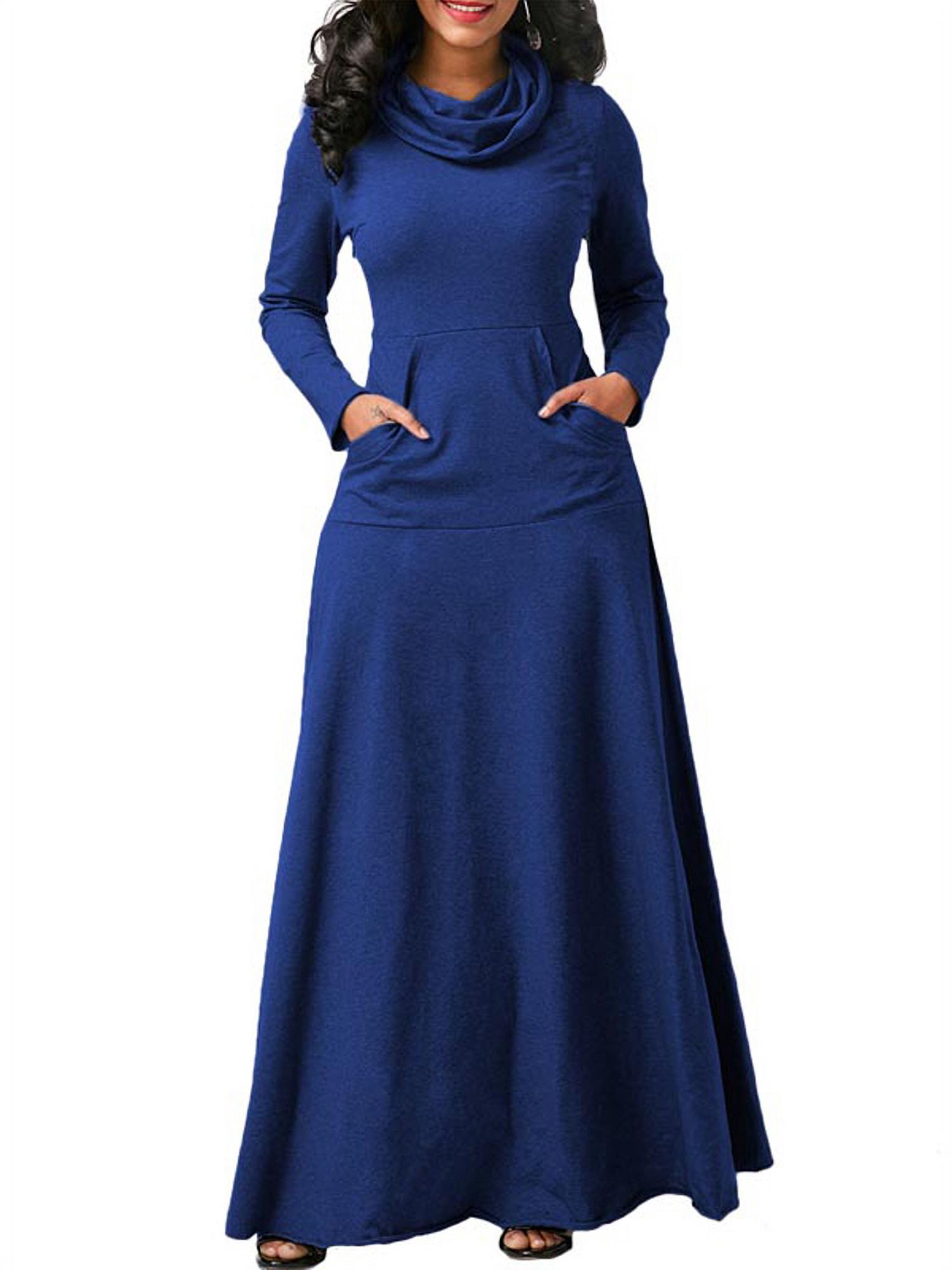 ZANZEA Robe Longue Unie pour Femmes, Soirée, Nœud, Manches Longues, Poches