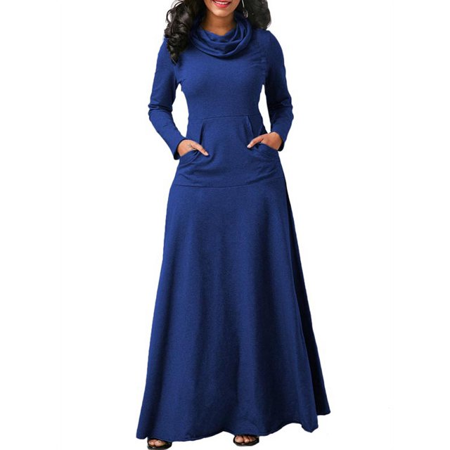 ZANZEA Robe Longue Unie pour Femmes, Soirée, Nœud, Manches Longues, Poches