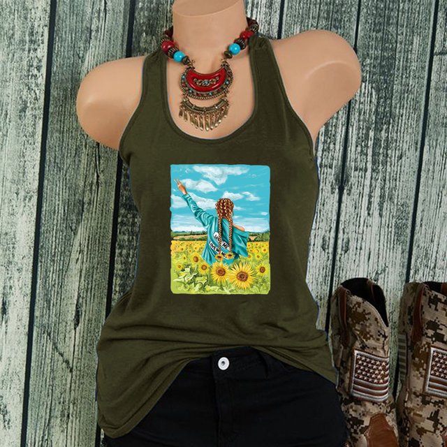 SMihono Hauts pour Femmes Débardeur pour Femmes Femme Impression Tournesol Col Rond Sans Manches Chemise Décontractée Tunique Débardeur Blouse Débardeurs pour Femmes Hauts d'Été pour Femmes